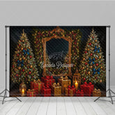 Aperturee - Aperturee Elegant Christmas Photography Backdrop Ornate Gold Mirror with Red and Blue Holiday Mini Session Background